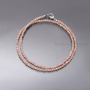 Natural Peach Moonstone Faceted Round Beads Necklace 3mm Moonstone Beaded Necklace, AAA++ Peach Moonstone Tiny Beads Jewelry 16"-36" Inch