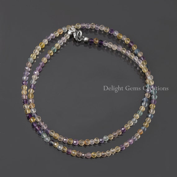 Fluorite Bead Necklace 3.25mm Fluorite Micro Faceted Beaded