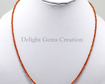 2mm Carnelian Beaded Necklace, Carnelian Micro Faceted Round Beads Necklace, Orange Carnelian Necklace, Minimalist, Tiny Beads Necklace