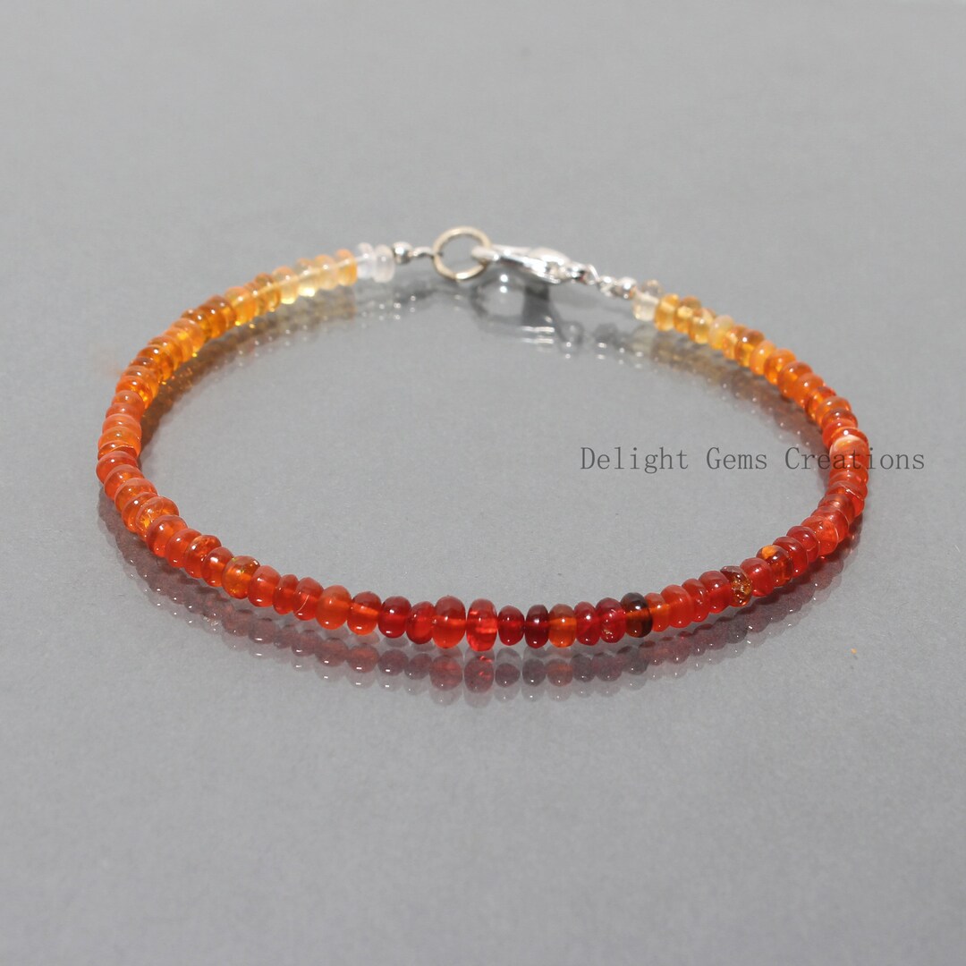 Mexican Fire Opal Bracelet, Sterling Silver, Orange Fire Opal Stone ...