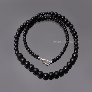 Collana di perline di onice nero naturale, collana di perline rotonde lisce da 4-8 mm, collana di perline nere, gioielli fatti a mano, collana unisex, regalo per lei