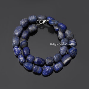 Natural Lapis Lazuli Smooth Tumble Beads Necklace, 12x16mm Unique Lapis Lazuli Necklace, Gemstone Necklace, Beaded Jewelry, Unisex Jewelry