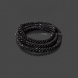 Natural Black Spinel Hand Woven Beaded Necklace, 3mm Micro Faceted Black Spinel Round Bead Necklace, Hand Woven Black Bead Endless Necklace