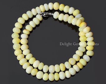 イエローオパール ロンデル ビーズネックレス（ダイヤモンド留め