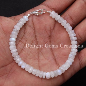 White rainbow moonstone bracelet, moonstone beaded bracelet, June birthstone bracelet, 5-5.5mm moonstone faceted roundel bracelet, gift idea
