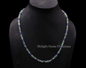 Emerald, Sapphire, Opal Beaded Necklace - Faceted Rondell Gemstone Jewelry