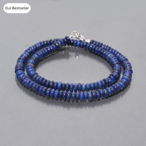 Blue Lapis Lazuli Beaded Necklace, 6-6.5mm Lapis Smooth Roundel Beads Necklace, AAA++ Lapis Necklace Jewellery, Gift For Mom Women Necklace