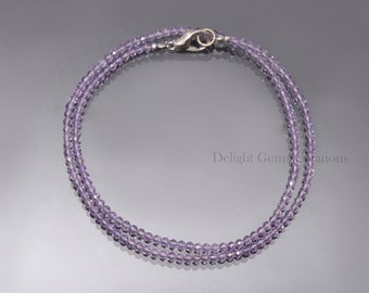 Natural Amethyst Beaded Necklace, 2.5mm Purple Amethyst Micro Faceted Round Beads Necklace. Amethyst Gemstone Necklace. Girls, Gift For Her