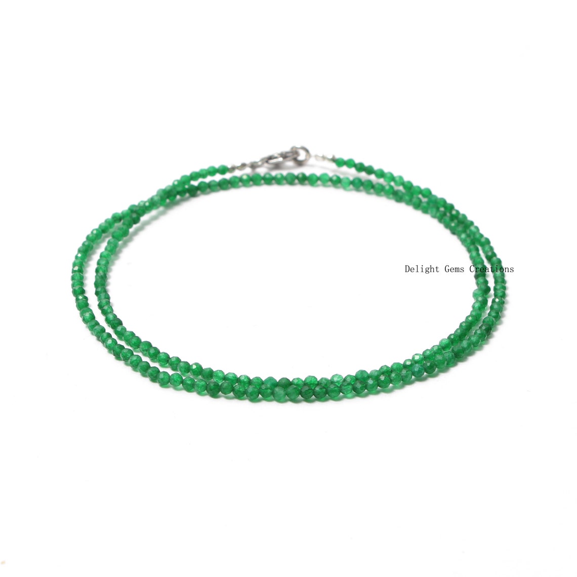 Green Jade Beaded Necklace Natural Jade Micro Faceted Round Etsy