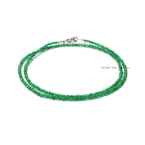 Green Jade Beaded Necklace, Natural Jade Micro Faceted Round Beads Necklace, 2.5mm Green Jade Necklace, Gemstone Necklace,18 Inches Necklace