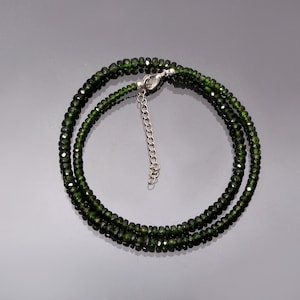 Natural Chrome Diopside Beaded Necklace 3mm-4.5mm Green Chrome Diopside Faceted Rondelle Beads Necklace, Chrome Diopside Beads Jewelry