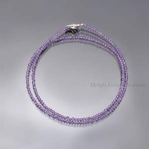 Natural Amethyst Beaded Necklace, 3 mm Purple Amethyst Micro Faceted Round Beads Necklace. Amethyst Gemstone Necklace. Girls, Gift For Her