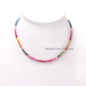 Natürliche Multi Saphir Perlen Halskette-3.5mm-4mm facettierte Rondell Edelstein Halskette-Edelstein Schmuck-Multi Farbe AAA Sapphire Schmuck