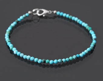 Natural Turquoise Bracelet, Beaded Bracelet, Delicate Bracelet, TURQUOISE Bead Bracelet 3.5mm, Seed Bead Bracelet, Birthday Gift Bracelet