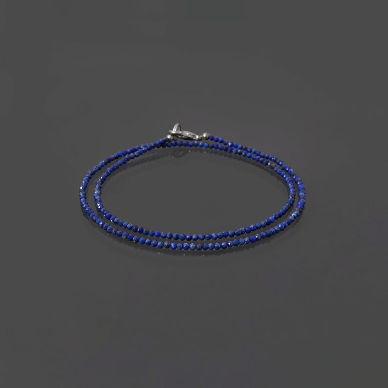 Lapis Lazuli Beaded Necklace, 2.5mm Blue Lapis Lazuli Micro Faceted Round Bead Necklace, Semi Precious Blue Tiny Beads Necklace 18 36 Inch image 4