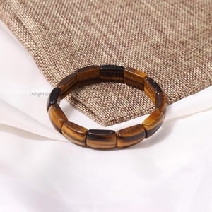 Natural Yellow Tiger Eye Stretch Bracelet, 17x10mm Tiger Eye Gemstone Rectangle Beads Bracelet for Courage, Strength, and Protection, Gift