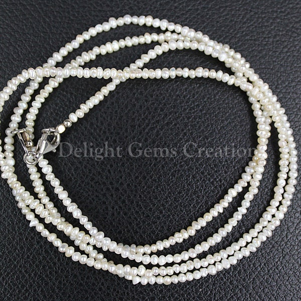 Pearl Beaded Necklace, 3-3.5mm Pearl Roundel Beads Necklace, Natural Pearl Necklace, Dainty 34 Inches Long Necklace, Birthday Gift For Her