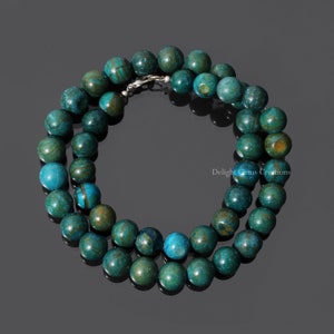 Handcrafted Chrysocolla Gemstone Beads Necklace, 10mm Blue Chrysocolla Smooth Round Beads Necklace, Chrysocolla Jewelry, Unisex Jewelry