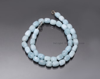 Facettierte blaue Aquamarin Halskette, Edelstein Schmuck