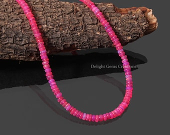 Pink Ethiopian Opal Beaded Necklace, 4mm-5mm Pink Fire Opal Smooth Rondelle Gemstone Necklace-Opal jewelry-Anniversary gifts-bridesmaid gift