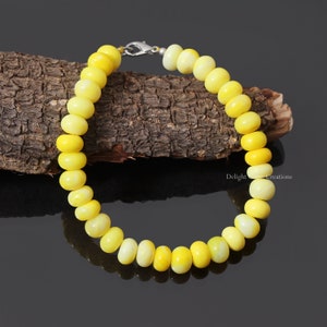 Yellow Opal Smooth Rondelle Bracelet (8 - 8.5mm), Candy Opal Gemstone Beaded Bracelet, Handmade Bracelet With 925 Sterling Silver Clasp