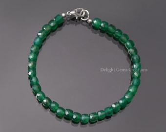 Bracciale Onice Verde Sfaccettato In Argento 925, Perline Di Pietra Naturale Fatto A Mano, Regalo Per Lei 22 Cm