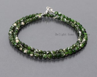 Natural Chrome Diopside Beaded Necklace, 4.5mm Smooth Round Beads Necklace, Green Chrome Diopside Round Necklace, Women's Necklace, Gift