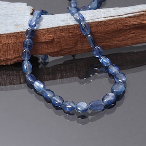 Natural Indigo Kyanite Beaded Necklace, 5x6-7x10mm Blue Kyanite Oval Tumble Beads Necklace, Beautiful Gift For Her,Anniversary Gift Necklace