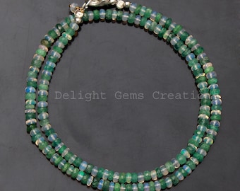 Emerald & Ethiopian Opal Beaded Necklace, Faceted Rondelle Gemstone Jewelry