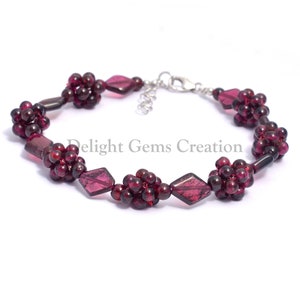 Natural Garnet Beaded Bracelet, Garnet Fancy Shape Beads Bracelet, Designer Handmade Jewelry Bracelet, January Birthstone Gift Bracelet