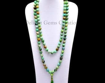 Natural VARISCITE 108 Beads Mala Necklace, 10 mm Variscite Round Beads Mala, knotted Tassel Necklace, Meditation Mala, Gemstone Japa Mala