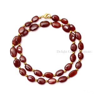 Natural Hessonite Beads Necklace, 7x10-7x11 mm Hessonite Smooth Oval Beads Necklace, Gemstone Necklace, Women&#39;s Necklace, Gift For Her