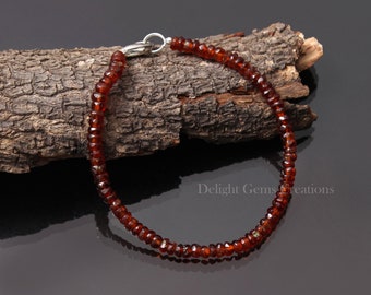 Hessonit Granat Facettierte Rondelle Armband, 925 Sterling Silber Verschluss