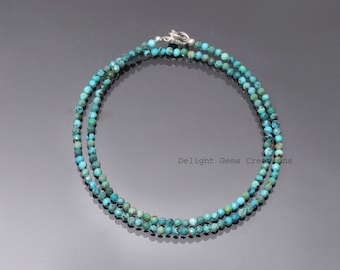 African Turquoise Beaded Necklace, 3mm Faceted Round, 18 Inch