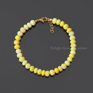 Sunshine Yellow Candy Opal Beaded Bracelet, 6.5mm-7mmYellow Opal Smooth Rondelle Bracelet, Beaded Jewelry Gift, 5 Inch to 9 Inches Bracelet