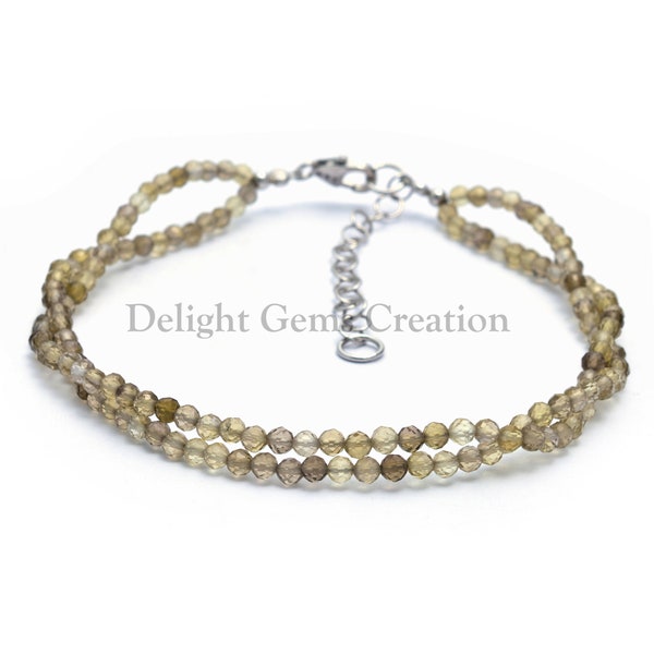 Bracelet à perles de quartz bi citron naturel, bracelet de perles rondes micro facette de litre de citron de 2,5 mm, perles de pierre semi-précieuses 6 à 8 bracelets