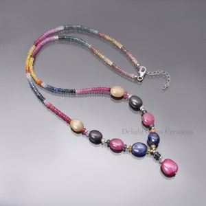 Natural Multi Sapphire Beaded Necklace, Sapphire Gemstone 925 Silver Necklace, Designer Necklace, September Birthstone Women Necklace