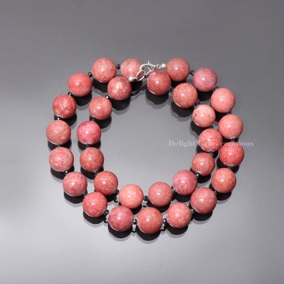 Natural Thulite and Black Spinel Beads Necklace 12mm 13mm Thulite Smooth Round Beads Necklace Thulite Jewelry Thulite Gemstone Necklace Etsy UK