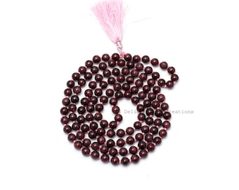 Rhodolit Granat Mala Halsband: 108 Knutna Pärlor, Japa Mala