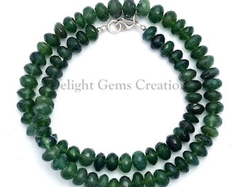 GREEN SERPENTINE Faceted Roundel Beads Necklace, 8mm-9mm Faceted Rondelle Beads, Semi Precious, AAA++ Quality Elegant Party Necklace, Gift