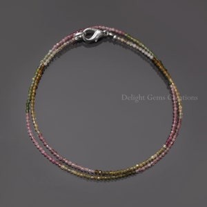 AAA++ Multi Tourmaline Necklace, 2mm Natural Watermelon Tourmaline Faceted Round Bead Necklace, Semi Precious Gemstone Minimalist Necklace