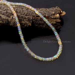 Natural Ethiopian Opal Beads Necklace, 3.5-4mm Ethiopian Opal Smooth Rondelle Necklace, Genuine Welo Opal Beaded Necklace, Women's, Gift Her