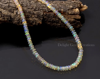 Welo Ethiopian Opal Beads Necklace, Smooth Rondelle, 16 Inch