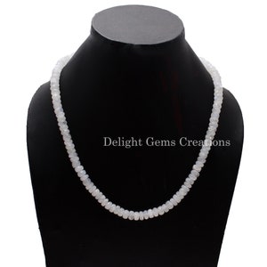 White Rainbow Moonstone Beaded Necklace, 5-5.5mm Moonstone Faceted Rondelle Beads Necklace, Blue Flashy Moonstone Beads Jewelry,Gift For Her