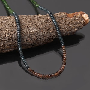 Natural Kyanite-Chrome Diopside-Andalusite Beaded Necklace, Multi Stone Beads Necklace, 4.5mm Faceted Rondelle Necklace, Women, Gift For Her