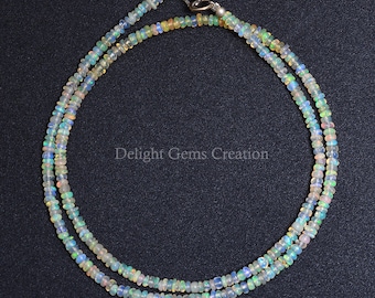 Natural Ethiopian Opal Beaded Necklace, 3-4mm Ethiopian Fire Opal Smooth Roundel Bead Necklace, Welo Opal Gemstone Necklace 17 Inch,Gift Her