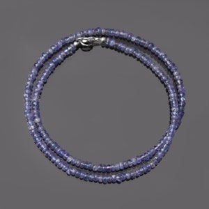 Natural Tanzanite Beaded Necklace, 3.5-4mm Tanzanite Smooth Rondelle Beads Necklace, Genuine Tanzanite Jewelry, Sterling Silver,Gift For Her