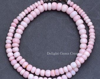 Collier de perles d&#39;opale rose du Pérou, collier de perles rondes lisses opale rose 8 mm-9 mm, collier de pierres précieuses d&#39;opale, collier en argent de 19 pouces