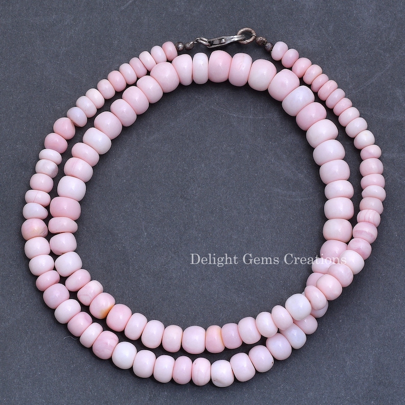 Pink Peruvian Opal Necklace, 8mm Rondelle Beads, 16 Inch image 1
