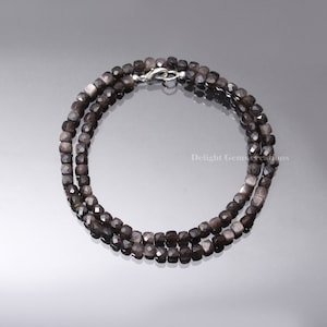 Natural Chocolate Moonstone Bead Necklace, 4.5mm Moonstone Faceted Cube Beads Necklace, Moonstone Beaded Necklace, Unisex Moonstone Jewelry